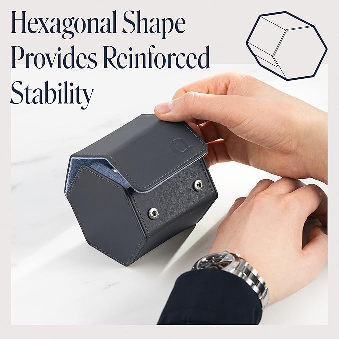 Leather Watch Cases for Men - Hexagon Single & Double Watch Roll Travel Case - Genuine Napa Leather with Velvet Interior - Storage & Display Holder 1 or 2 Watches