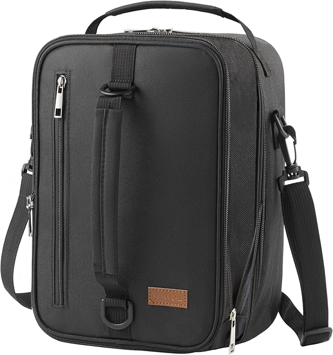Expandable Lunch Bag for Men, (10.7L) Insulated Lunch Box, Portable Large Cooler Bag with Shoulder Straps for Men Women Adult for Work College Travel, Black