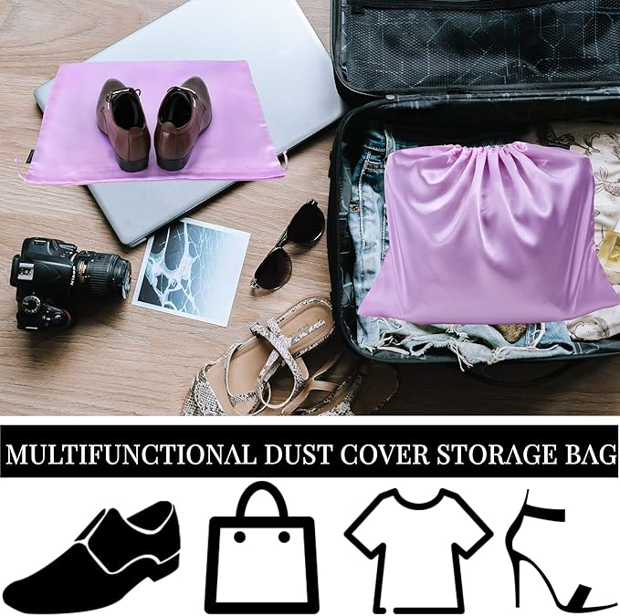 6 Pack Dust Bags for Handbags Silk Dust Cover Bag for Handbags Purses Shoes Boots, Silk Dustproof Drawstring Bag Travel Storage Pouch (Lavender, 19.6 × 15.7 in)