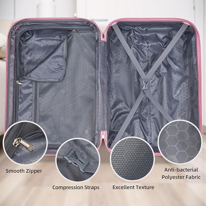LARVENDER Luggage Sets 5 Piece Hardside Expandable Suitcase with Wheels Lock,PC+ABS Hardside Lightweight Rolling Suitcase for Women and Men,Peach Sparkling