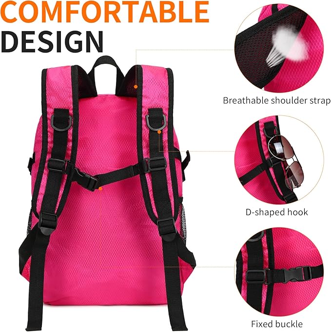 Small Hiking Daypack,15L Waterproof Hiking Backpack Packable Lightweight Travel Day Pack for Women Men (Pink, Small)