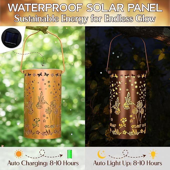 FLAGWIX Sympathy Gifts for Loss of Loved One - Christmas Memorial Solar Lanterns Outdoor Waterproof Decor - Hummingbird Gifts for Women, Memorial Gift for Mom Grandma, Decorative Lantern for Garden