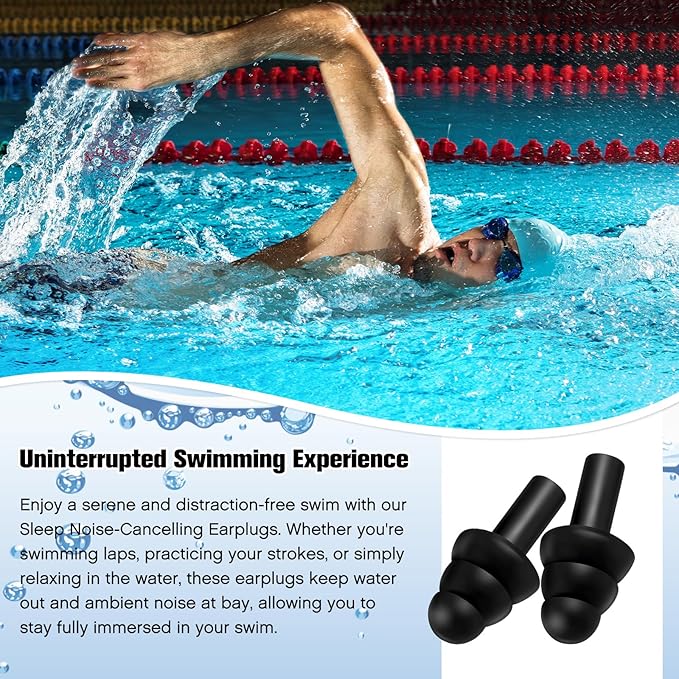 TrelaCo 200 Pairs Silicone Ear Plugs Soft Reusable Waterproof Ear Plugs for Sleeping Noise Swimming Hearing Protection Earplugs Shooting Construction Hunting Music Concerts (Black)