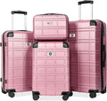 Luggage Sets 4 Piece, ABS PC Lightweight Suitcases with Wheels, Hardshell Luggage Sets Suitcase set with TSA Lock Pink (12in 20in 24in 28in)