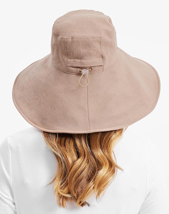 Solbari Women’s Ultra-Wide Cotton Linen Sun Hat UPF 50+, Packable, Adjustable with Ponytail Hole for Travel, Beach & Outdoors
