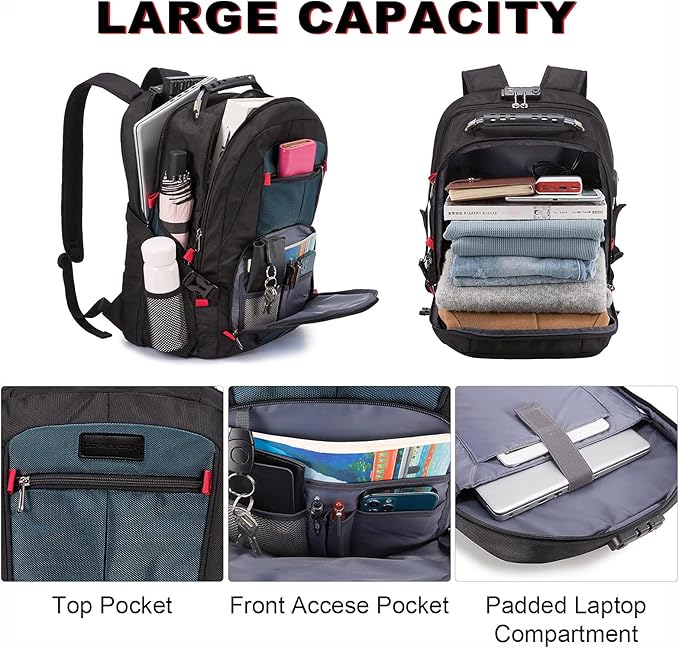 LOVEVOOK Travel Backpack for Men 17inch Large Work Backpack for Men Large Capacity Lockable Mochilas para Hombres Waterproof Computer Backpack for Work Business Travel College (17 inch，Dark-Blue)