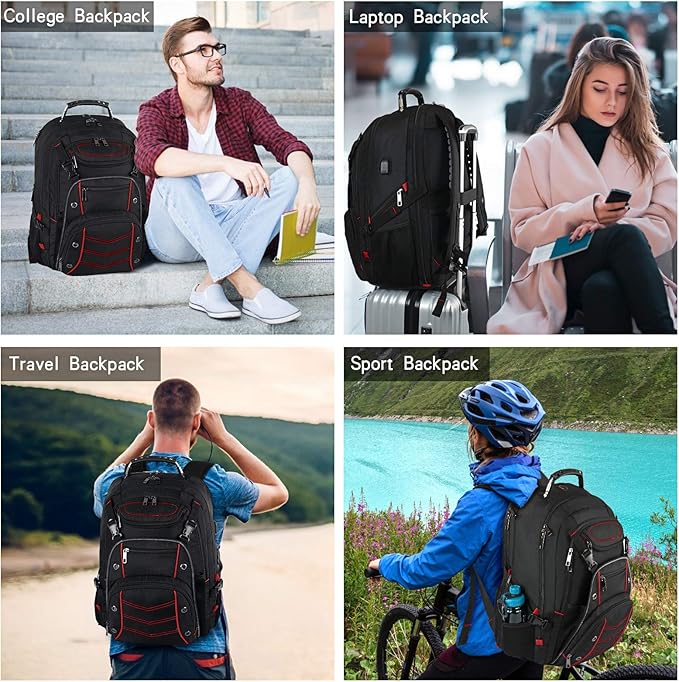 VECKUSON Large 18.4 Inch Laptop Backpack with USB Charger Port, TSA Friendly Flight Approved and RFID Anti-Theft Pocket, Red