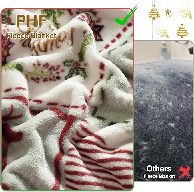 PHF Printed Fleece Blanket Twin Size, No Shed No Pilling Ultra Soft Plush Cozy Xmas Prints Theme Home Décor Flannel Blanket for Bed, Sofa, Couch and Gift, 66" x 90", Rindeer