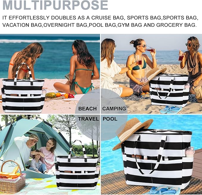 Waterproof Beach Tote Pool Bags for Women Ladies Extra Large Gym Tote Carry On Bag With Wet Compartment for Weekender Travel