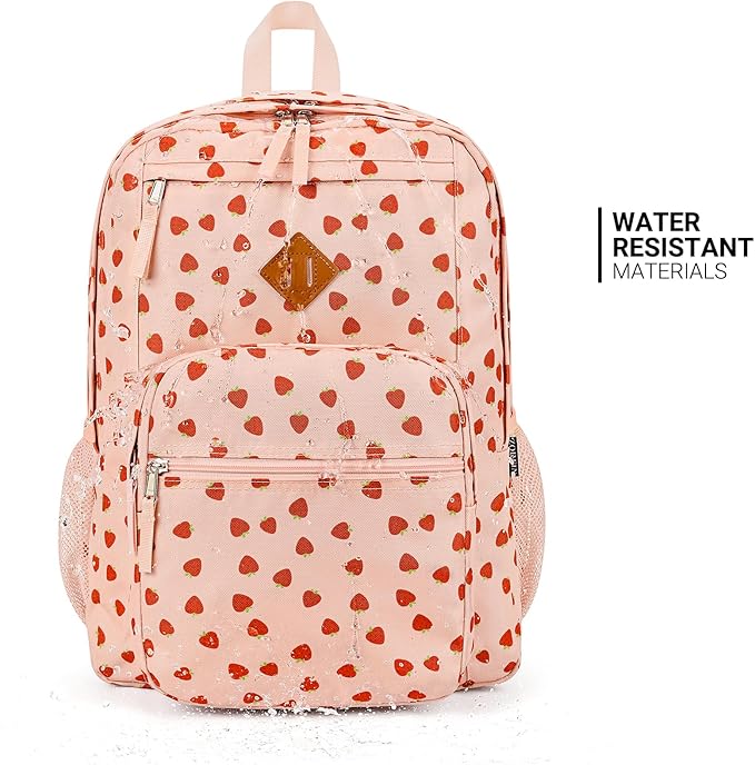ZORFIN 26L Backpack for College, and Travel: Water Resistant Bookbag - Heart-shaped Strawberry pink