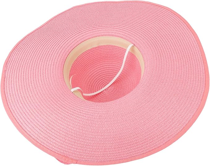 DRESHOW Beach Hats for Women Big Straw Wide Brim Summer Hat Floppy Foldable Roll up Cap Sun Hat UPF 50+
