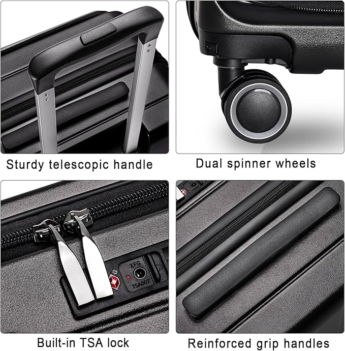 Luggage Sets 3 Piece, ABS Lightweight 20in/24in/28in Luggage, Expandable Carry On Suitcase Set with TSA Lock & Double Wheels, Front Open Hardshell Luggage Sets (Black)