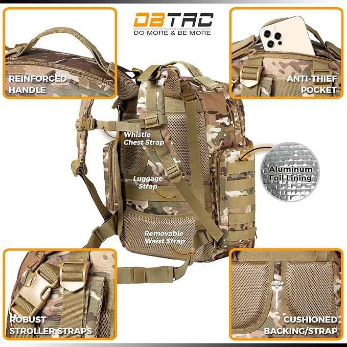 Diaper Bag Backpack for Dad, DBTAC Large Baby Nappy Bag for Men w/Changing Mat, Insulated+Wipe Pockets, Stroller Straps, CP Camo