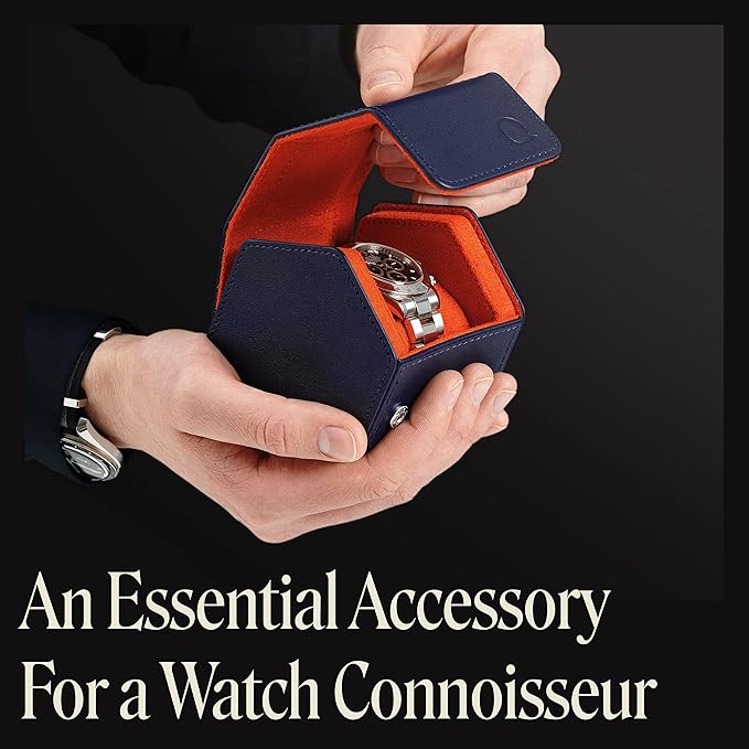 Leather Watch Cases for Men - Hexagon Single & Double Watch Roll Travel Case - Genuine Napa Leather with Velvet Interior - Storage & Display Holder for 1 Watch or 2 Watches