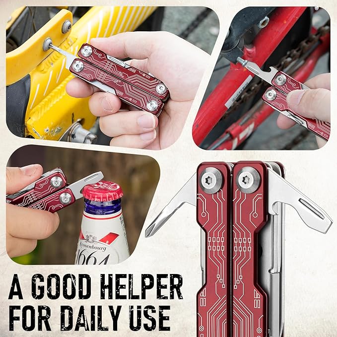 BIBURY Mini Keychain Multitool Scissors BI2061R, 9 in 1 Multitool EDC Scissors with Screwdriver, Bottle Opener, Pocket Knife, Spring -Mini Multi Tool for Outdoor, Daily Use, Gifts for Men and Women