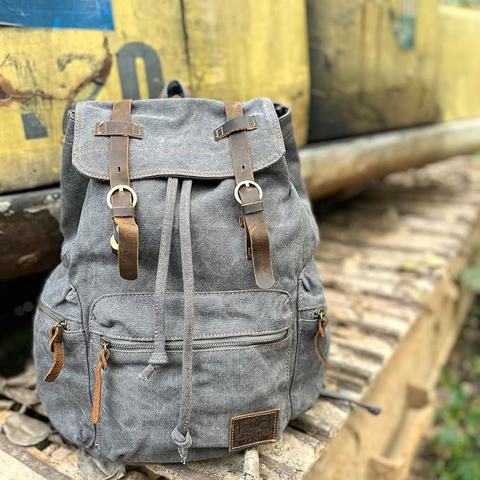AUGUR High Capacity Canvas Vintage Backpack - for School College Hiking Travel 12-17" Laptop