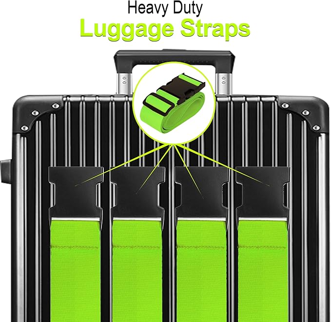 Luggage Straps for Suitcases TSA Approved Travel Belt 4 Pack by Chelmon (Green)