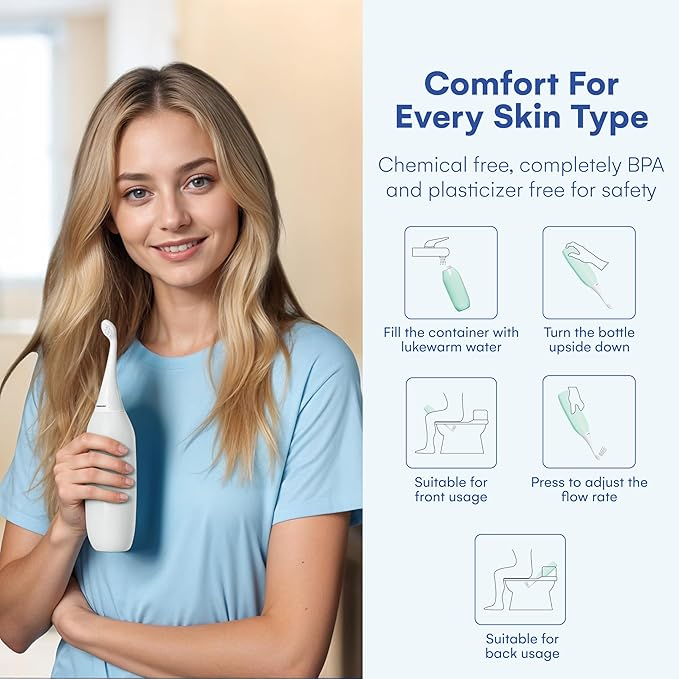 The Original HAPPYPO Travel Bidet - Handheld Bidet for Gentle Cleansing - Portable Hygiene Bottle for Home or Travel - Replaces Wet Wipes and Douche Bottles for Women
