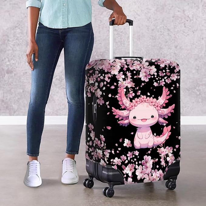 Cute Floral Axolotl Luggage Cover Travel Suitcase Protector Cover Zipper Closer for 18-21inch