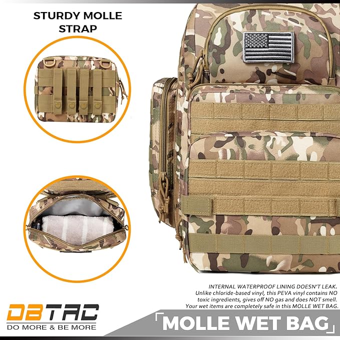 Diaper Bag Backpack for Dad, DBTAC Large Baby Nappy Bag for Men w/Changing Mat, Insulated+Wipe Pockets, Stroller Straps, CP Camo