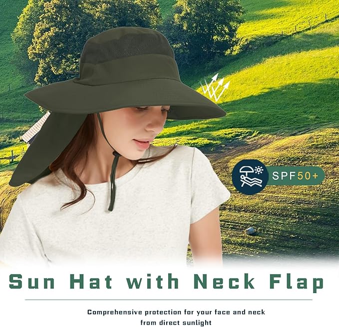 Fishing Hat Breathable Wide Brim Sun Hats with Neck Flap Bucket Hat Outdoor Safari Hat for Men Women UPF 50+ Sun Protection