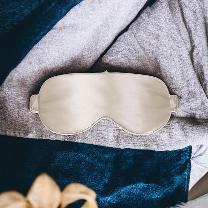 Silk Sleep Mask - Luxurious 100% Pure Mulberry Silk Eye Mask for Restful Sleep and Travel, Hypoallergenic, Cooling, Total Blackout, Adjustable for Women & Men (Champagne Gold)