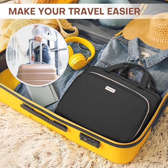 8L Travel Toiletry Bag with Jewelry Organizer for Women - 2.1 GAL Water-resistant Makeup Cosmetic Bag With Hanging Hook for Accessories Shampoo Full-size Container, Black