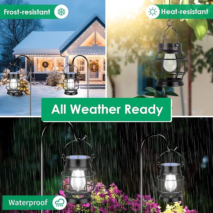 UBright 2 Pack Solar Lantern Lights Outdoor Waterproof Metal Hanging Solar Lights for Outside Lanterns Decorative Outdoor for Patio Porch Garden Lawn, Cool White