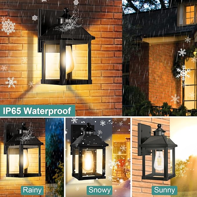 Solar Porch Lights Outdoor, Solar Sconce Lights Outdoor with Motion Sensor, Waterproof Wall Light with Clear Panel for Garage, Porch, Yard, Front Door,5.8 * 5.8 * 11.8in