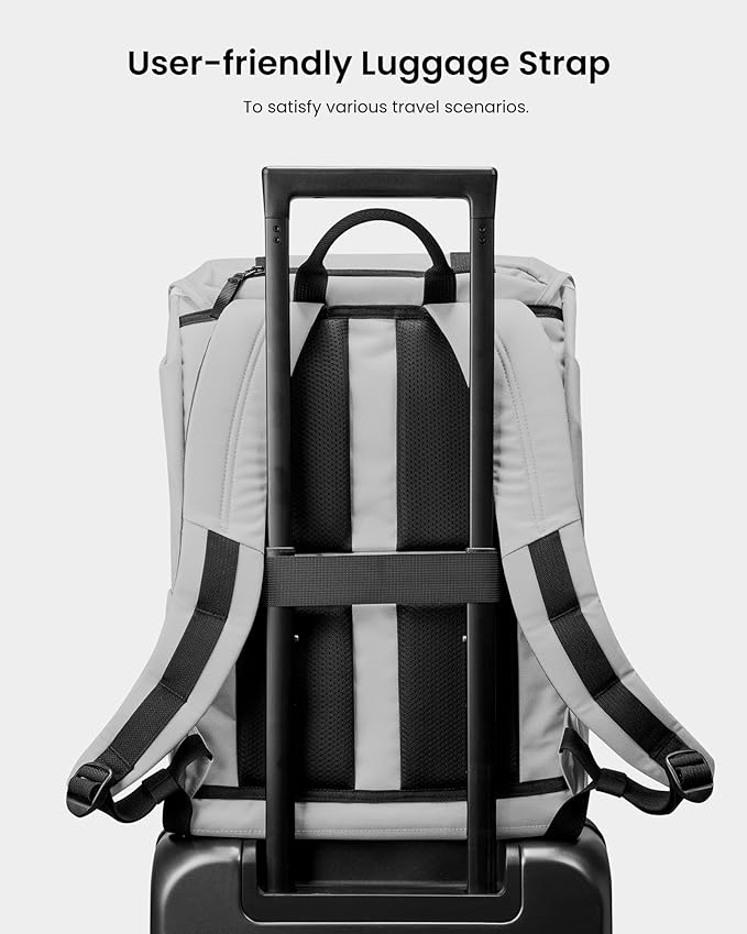 tomtoc Flap Laptop Backpack, Lightweight, Water-Resistant Casual Daypack, Durable Work-pack, Vintage Classic Rucksack for 13-15.6 Inch Laptop, perfect for Campus, Street, 22L Gray