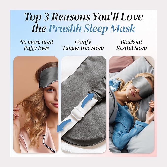 Silk Sleep Mask - Luxurious 100% Pure Mulberry Silk Eye Mask for Restful Sleep and Travel, Hypoallergenic, Cooling, Total Blackout, Adjustable for Women & Men (Charcoal Grey)