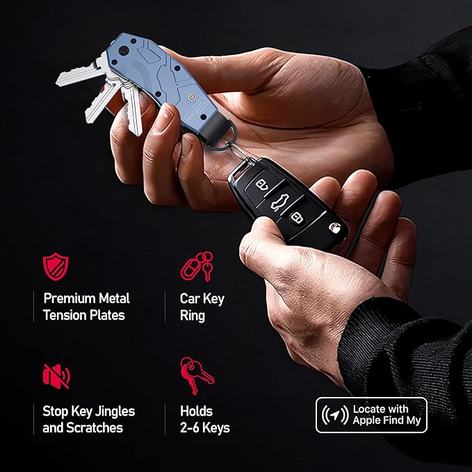 Air Keychain, Key Organizer Works with Apple Find My, Built-in airtag Chips, Holds 2-6 Keys, Car Key Chains with GPS Tracker, Key Finder, Minimalist Key Holder for Men and Women, (iOS Only) (Blue)