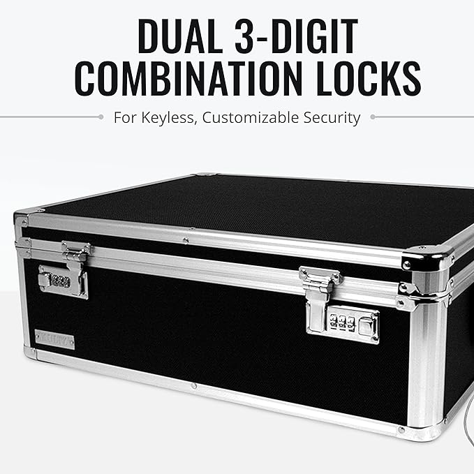 Vaultz Storage Lock Box - 6.5 x 23 x 13.5 Inch - Secure Dorm Storage Trunk with Combination Lock - Ideal Briefcase, Medicine Box, and Personal Item Lock Box - Store Cash, Laptop - Black/Silver