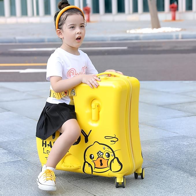 Kids' Lightweight Ride on Luggage with Spinner Wheels & Foldabe Design (Yellow Study, 20"+ Aged 1-3 Toddler),Children Holiday Birthday Gift