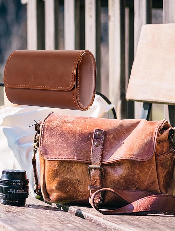 MR.OKAY 2 Watch Travel Case-Classic Leather Watch Case With Superb Texture.Portable Watch Roll Or Organizer For Storage And Display. Travel Gift for Men, All Handmade By Leather Craftsmen.