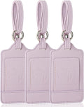 Teskyer Luggage Tags, 3 Pack Premium PU Leather Luggage Tags for Suitcases, Privacy Protection Travel Bag Tags, Lichee Lilac