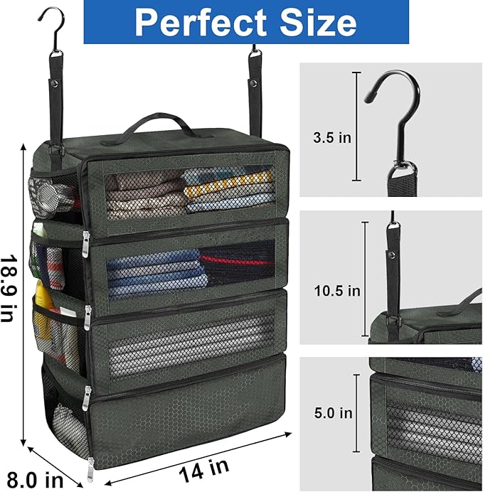 Suitcase Organizer, Travel Luggage Organizer Portable Hanging Travel Shelves Collapsible Hanging Packing Cubes for Carry on Suitcase