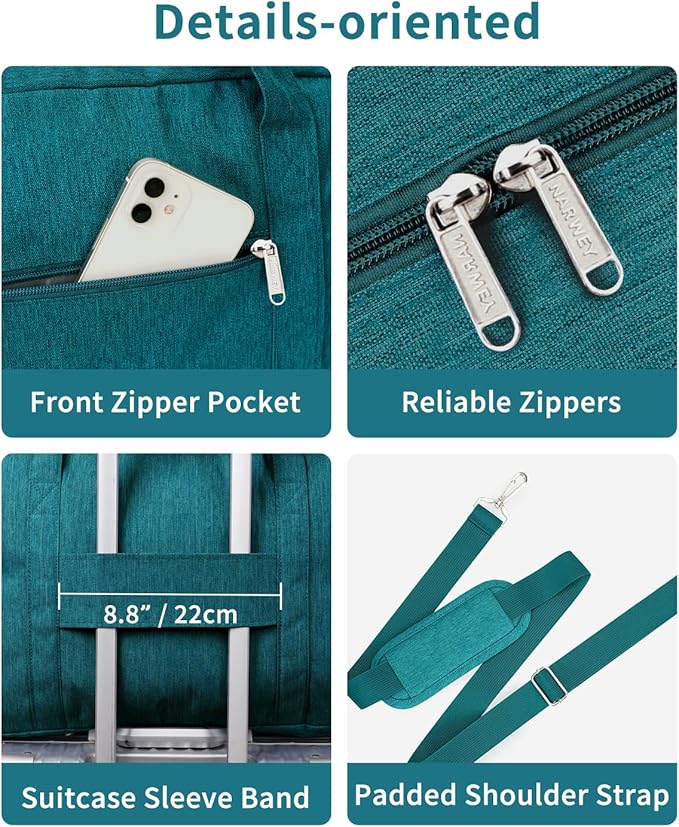 Narwey Carry on Bag 22x14x9 Airlines Approved, Carry on Duffle Bag for Airplane with Wet Pocket, Travel Duffel Bag Luggage Bag Weekender Overnight for Women Men (Teal)