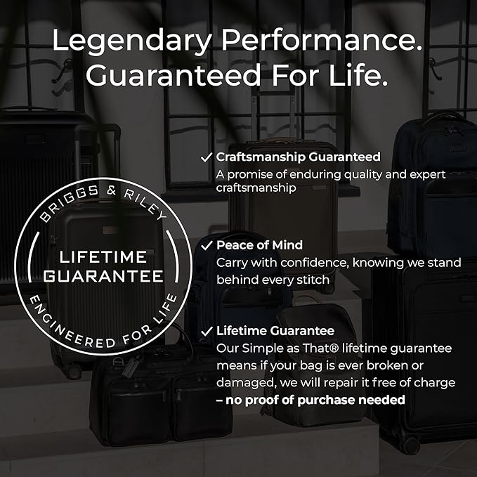 Briggs & Riley Compact 19" Carry-On Expandable Spinner - Carry On Luggage for Travel, Suitcases with Wheels, Softside Rolling Bag for Men & Women, Garment Panels - Baseline Collection, Black