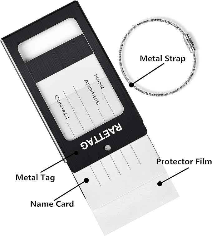 Luggage Tags Metal Suitcase Tags Travel Bag ID Identifier Luggage Tag (Black 6-Pack)