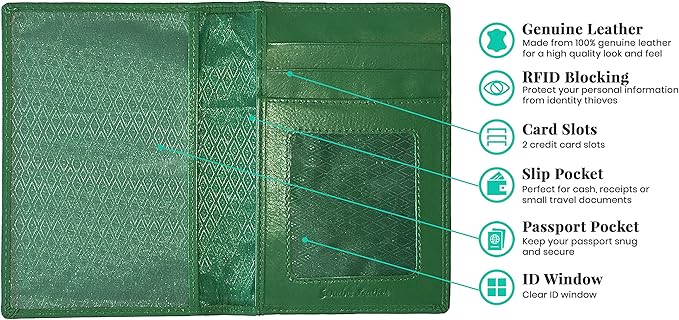 Personalized Monogrammed Emerald Green Leather RFID Passport Wallet