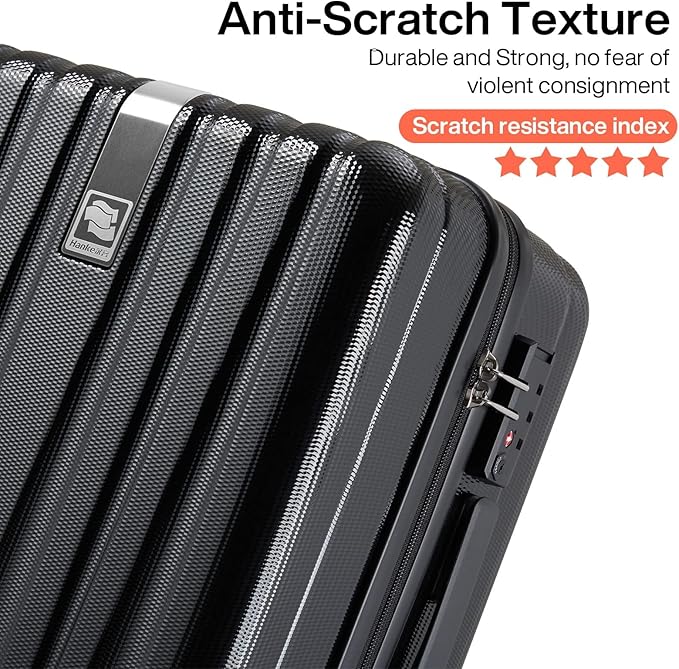Hanke 24 Inch Luggage Suitcases With Spinner Wheels Lightweight PC Hard Shell Rolling Suitcase With Travel Lock,Checked-Medium 24-Inch(Jet Black)
