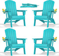 Folding Adirondack Chair - Extended Ergonomic Backrest, Cup Holder - Easy Assembly - Durable HDPE Plastic, Weather Resistant & Maintenance-Free - Lawn, Patio, Deck Supports 380lbs Aruba