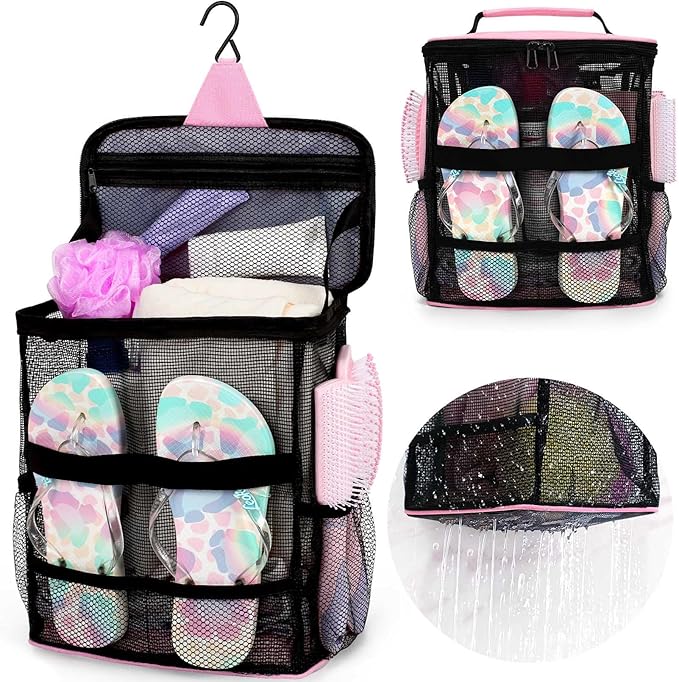 Mesh Shower Caddy,Portable HangingTravel Toiletry Bag Dorm Room Essentials for College Students Girls,Large Makeup Organizer for Full-Sized Toiletries,Travel Essentials for Women Girls Camping Beach