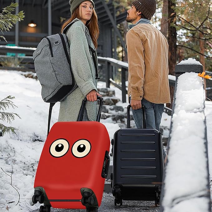 ANNA QUEEN Funny Cartoon Eyes Luggage Cover, Red Suitcase Protector with Cute Big Eyes Design, Travel Suitcase Cover for 28-30 Inch Luggage, Stretchable & Washable Spandex Travel Accessories