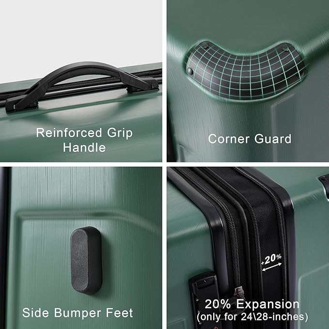 Merax Luggage Sets 2 Piece Suitcases with Wheels, Hardshell ABS Expandable and Lightweight, TSA Lock, Spinner Wheels, Carry On Luggage with Corner Guards (20 28 inch Green)