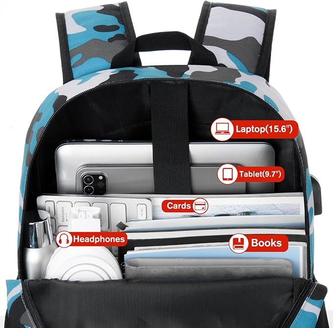 School Backpack,17.3 Inch Bookbag Men and Teen Boy School bag with USB Charging Port for High School College