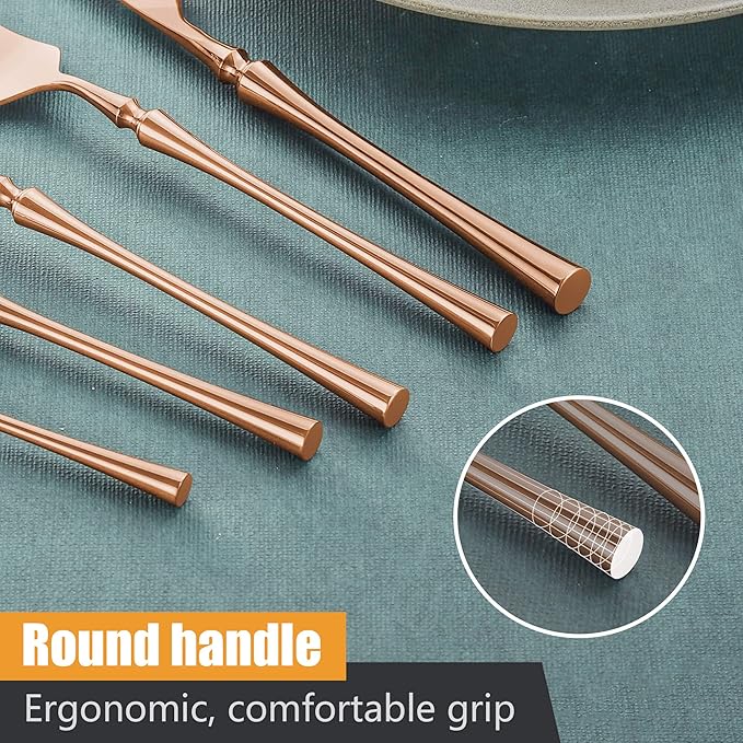20-Piece Rose Gold Silverware Set for 4,Modern 18/10 Stainless Steel Flatware Set,Unique Rustic Cutlery Utensils Set,Spoon and Fork Set for Home, Restaurant,Mirror Polished,Dishwasher Safe