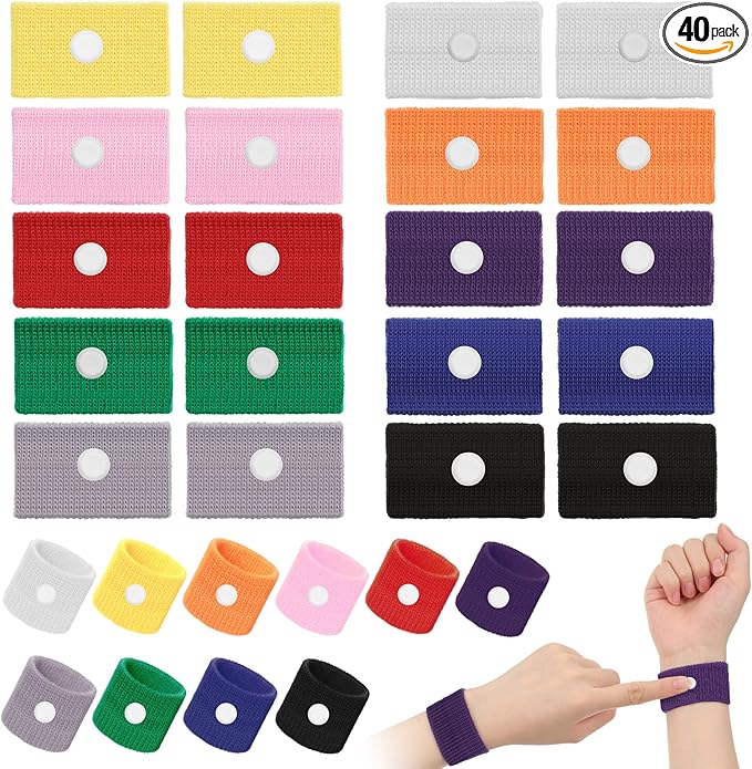 Cindeer 40 Pieces Motion Sickness Bands for Kids Adults Anti Nausea Wristbands Sea Sickness Adjustable Relief Acupressure Wrist Bands for Car Pregnancy Ride Sea Flying Travel