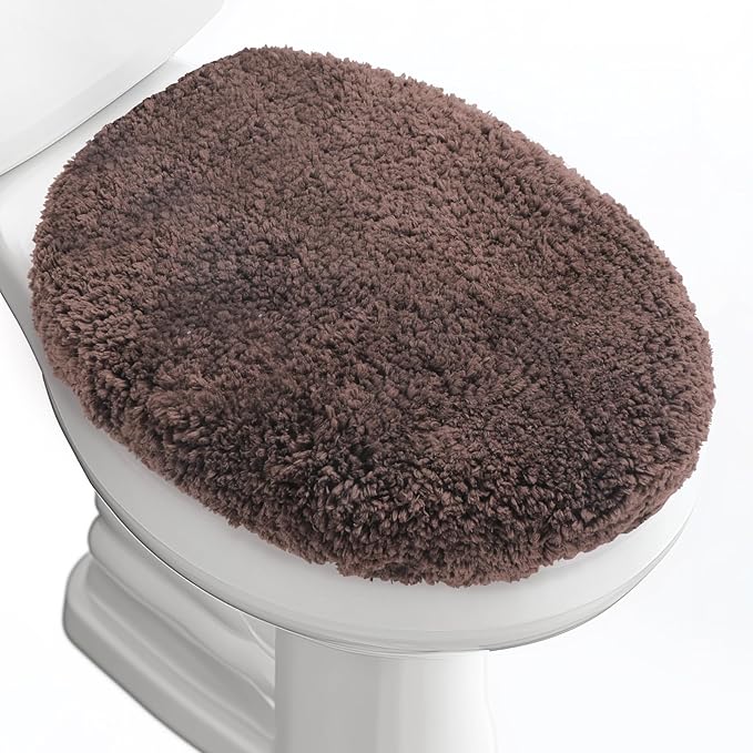 Microfiber Elongated Toilet Seat Cover 19.5"x 15" Machine Washable Solid Toilet Lid Cover Adjustable Rubber Backing Fits Most 18-19.5" L x 14-16" W Elongated Toilet Seat